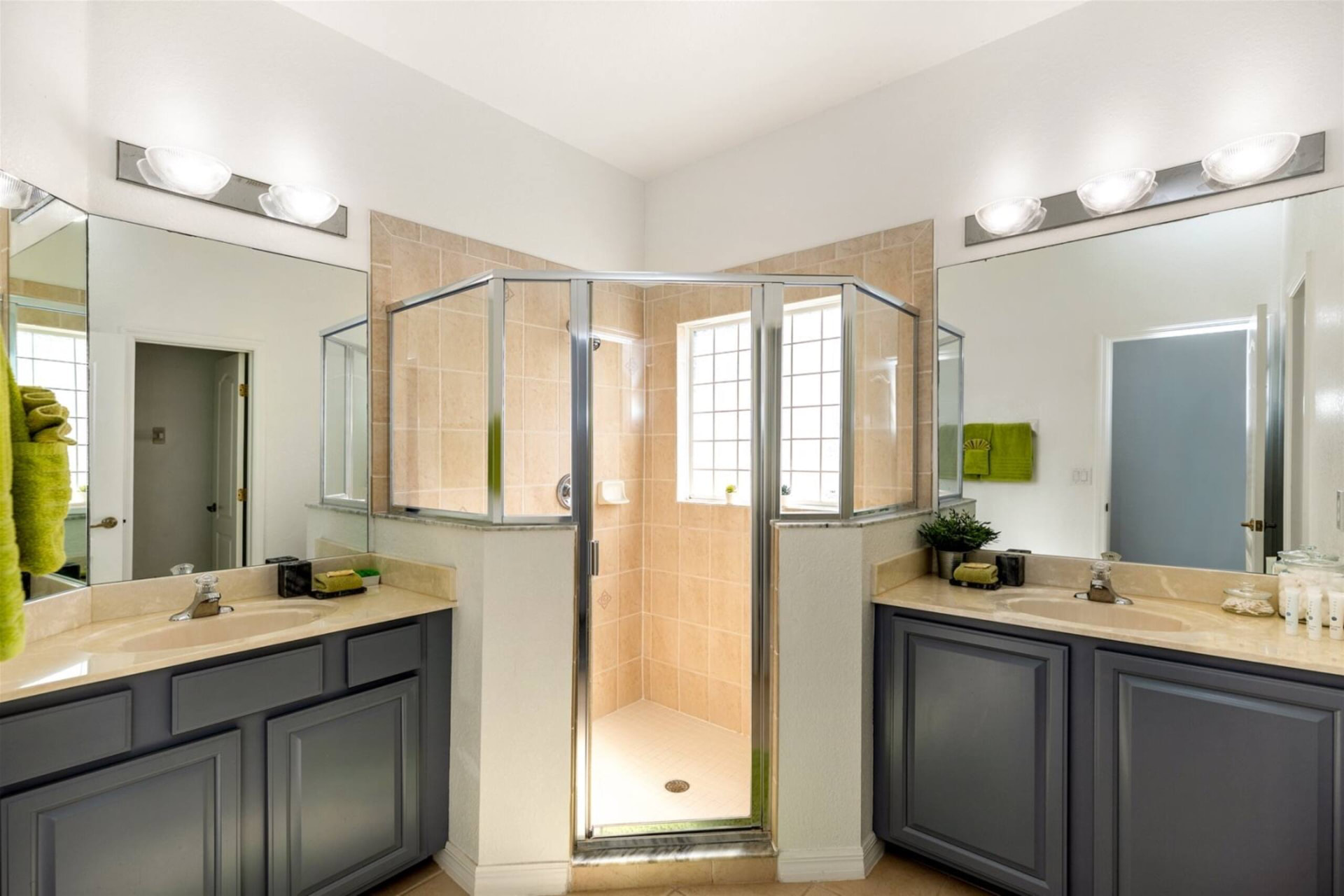 Second full bathroom with dual vanities
