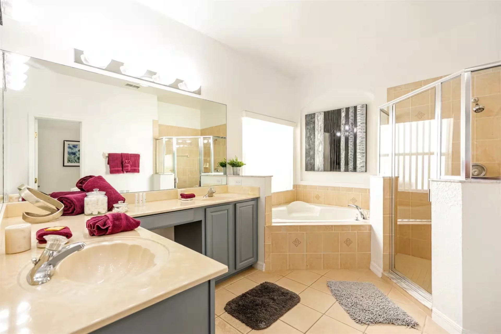 Primary bathroom with garden tub and walk-in shower